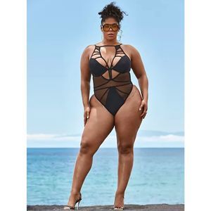 Fashion to Figure black strappy one piece swimsuit plus size